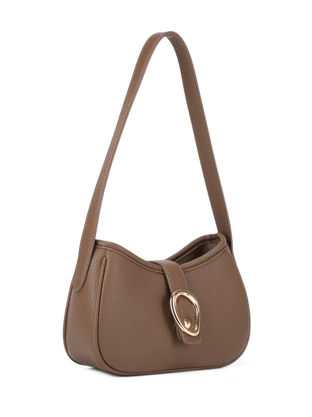 Earth Taupe Vegan Leather Shoulder Bag with Gold Accent